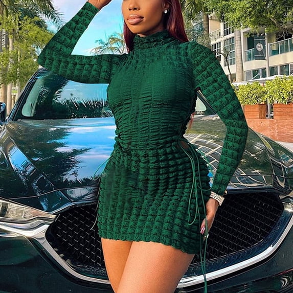 Women Dresses Plus Dresses Flared Fashion Dresses Green Trendy Skirt Size S