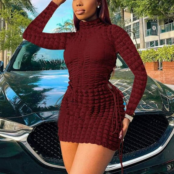 Women Dresses Plus Dresses Flared Fashion Dresses Wine Trendy Skirt Size S