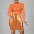 thumbnail image 1 of Women Dresses Plus Dresses Round neck Solid Sexy Long Sleeved Fashion Dresses Orange Trendy Skirt Size XL, 1 of 7