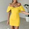 thumbnail image 1 of Women Dresses Plus Dresses Sexy Sleeveless Solid Strapless Fashion Dresses Yellow Trendy Skirt Size 3XL, 1 of 6