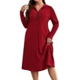 thumbnail image 1 of Women Dresses Plus Size Solid Color Long Sleeved Half Zipper Loose Dress Long Skirt Flowy Elegant Holiday Party Maxi Dress with Pockets, 1 of 6