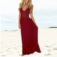 thumbnail image 1 of Women Dresses Plus Sleeveless Sexy Solid Fashion Dresses Sling Fashion Dresses Wine Trendy Skirt Size XL, 1 of 7
