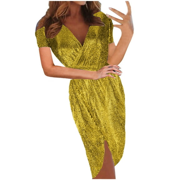 Women Dresses Plus V-neck Dresses New Sleeveless Sexy Printed Fashion Dresses Yellow Trendy Skirt Size S