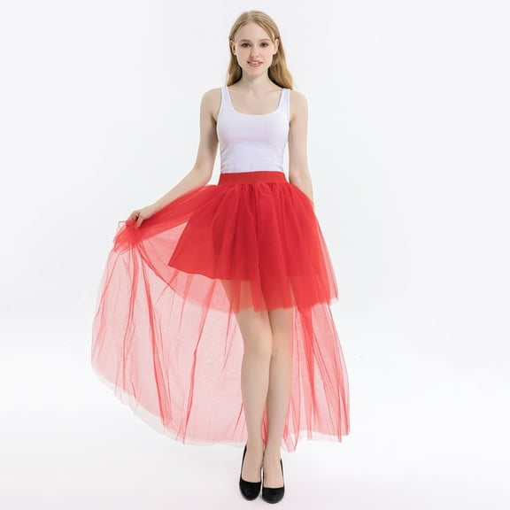Women Dresses Red Tutu Dress for Women High Low Mesh Skirt Layered Mesh Fairy Skirt Shiny Skirt