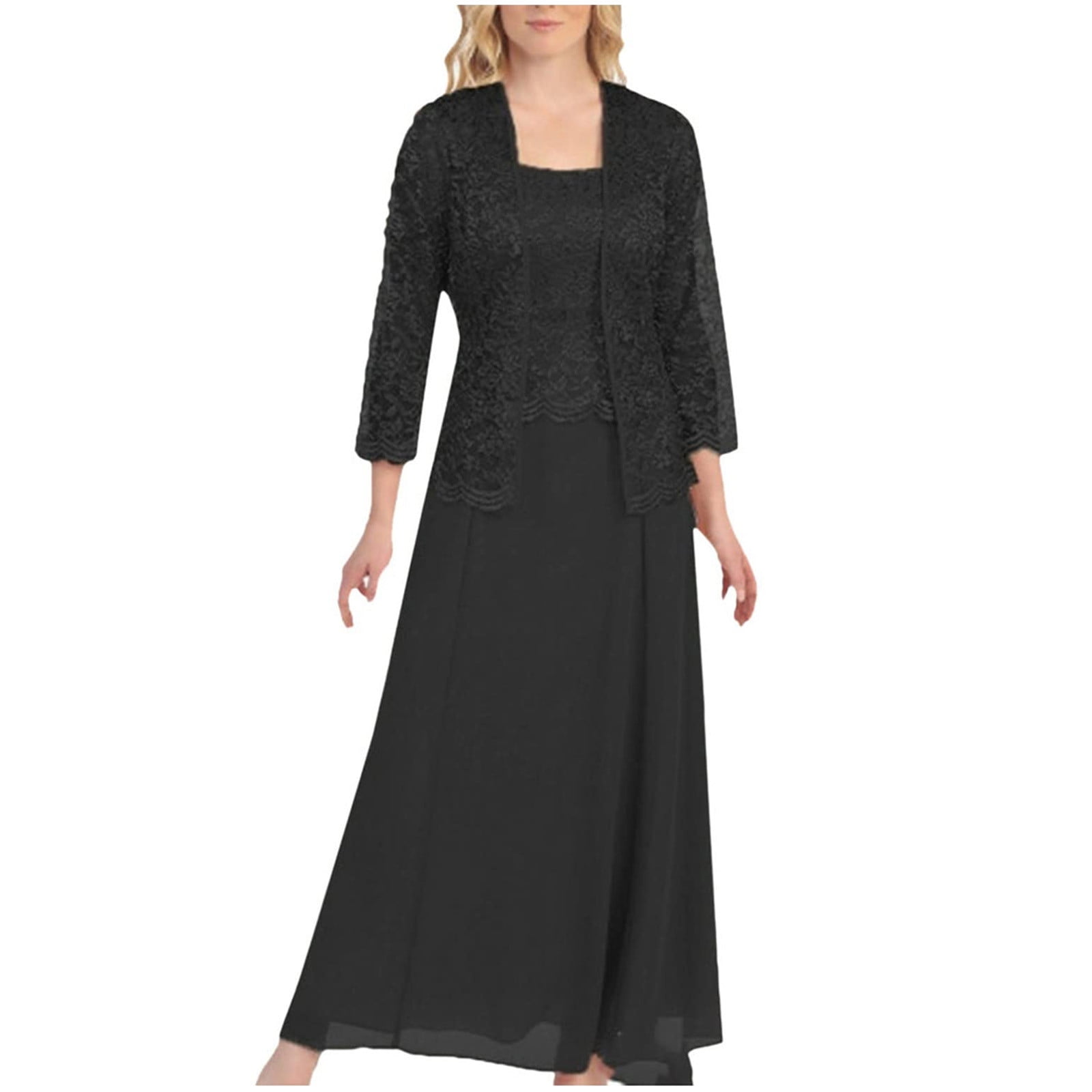 Women Dresses Sale Clearance Mother of The Bride Dress for Wedding 2 Pieces Lace Cardigan Set Maxi Dresses Casual Solid Sleeveles Chiffon Work Dress Half Sleeve Party Evening Long Dresses Walmart