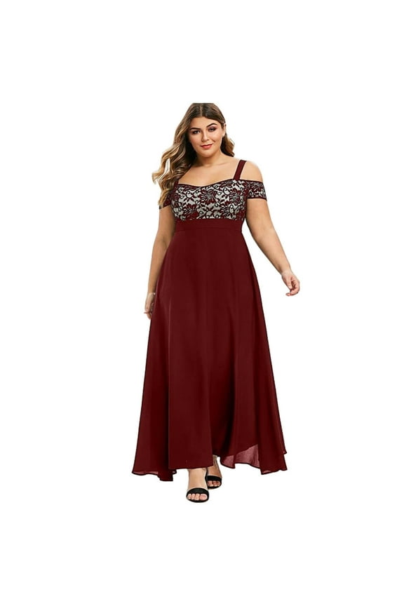 Women Dresses ,Plus Size Dresses for Wedding Guest Elegant Empire High Waist Sequins Dress Oversized Short Sleeve Evening Bridesmaid Party Dresses Lace Maxi Dress Ladies