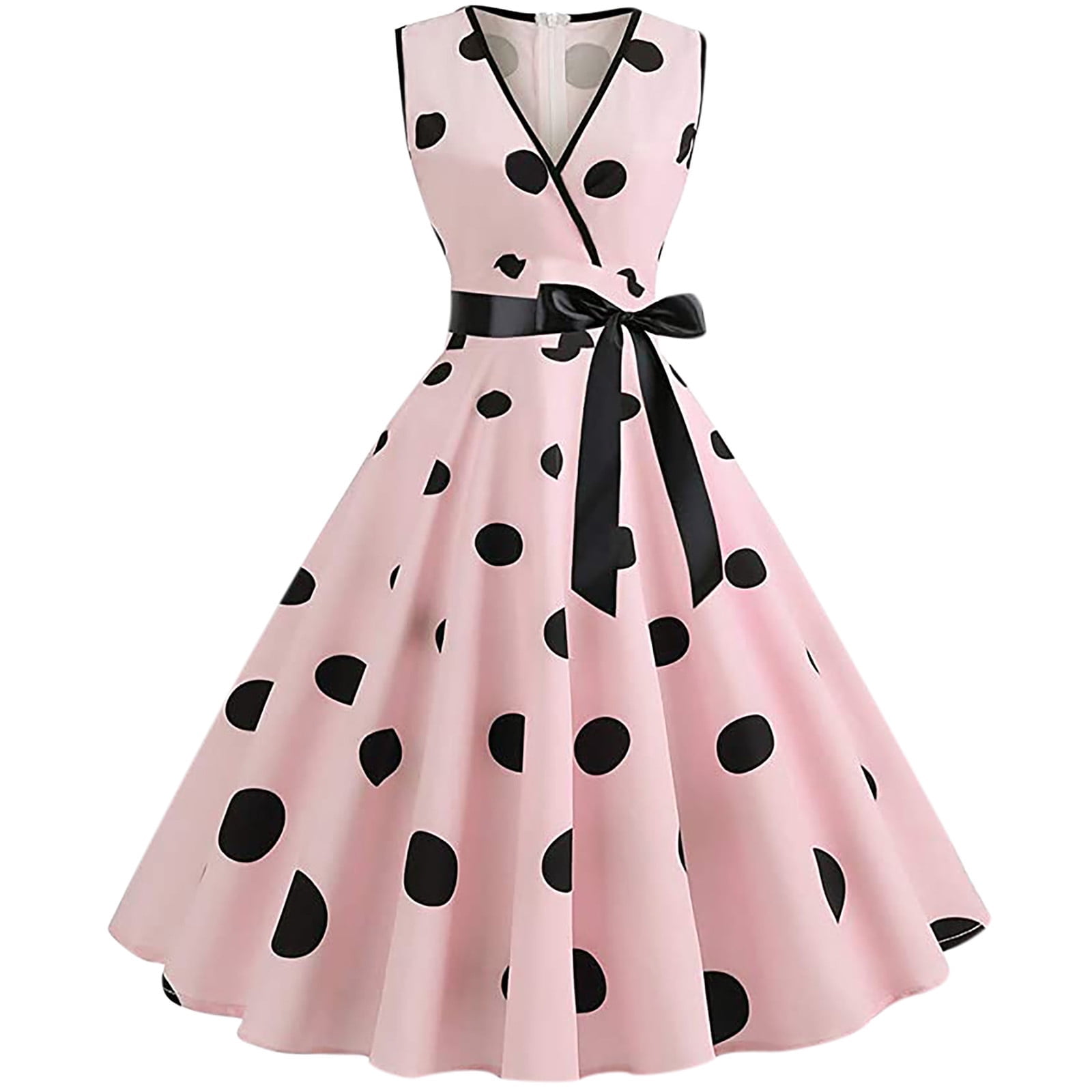 Women's 1950s Polka Dots Midi Dress, Spaghetti Strap, Retro Swing, Tea Party A-line Dress with Belt - Walmart Business Supplies Women's 1950s Polka Dots Midi Dress, Spaghetti Strap, Retro Swing, Tea Party A-line Dress with Belt - Walmart Business Supplies