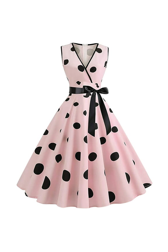 Women Dresses Sale ,Womens 1950s Vintage Polka Dots Dress Spaghetti Strap Midi Dress Retro Swing Princess Tea Party A-line Dress Audrey Hepburn 50's 60's Evening Party Dance Gown with Belt