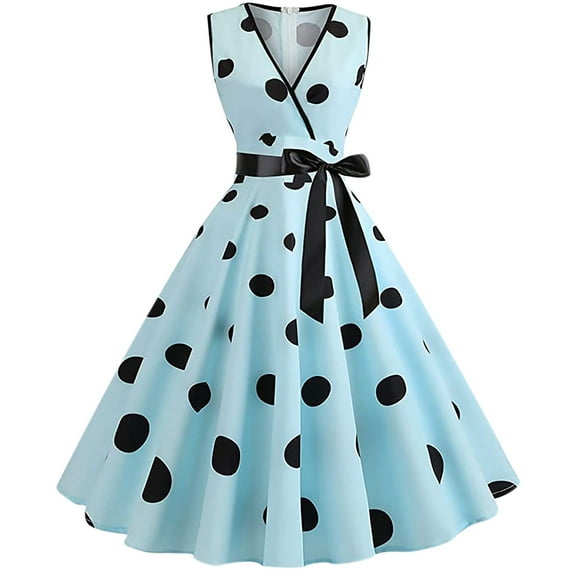 Women Dresses ,Womens 1950s Vintage Polka Dots Dress Spaghetti Strap Midi Dress Retro Swing Princess Tea Party A-line Dress Audrey Hepburn 50's 60's Evening Party Dance Gown with Belt
