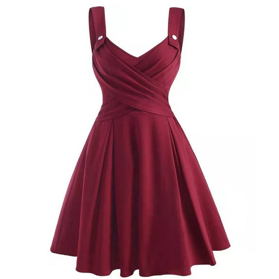 Women Dresses Sleeveless Sexy Sling Fashion Dresses Solid Fashion Dresses Wine Trendy Skirt Size XL