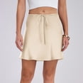 thumbnail image 1 of Women Dresses Solid Color Mini Satin Skirt High Waist Drawstring Tie Flowy Casual Daily Matching Bottom, 1 of 6
