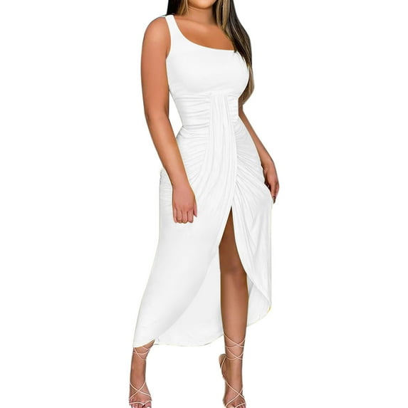 Women Dresses Solid Sleeveless Sexy Strapless Leggings Dresses Fashion Dresses White Trendy Skirt Size L
