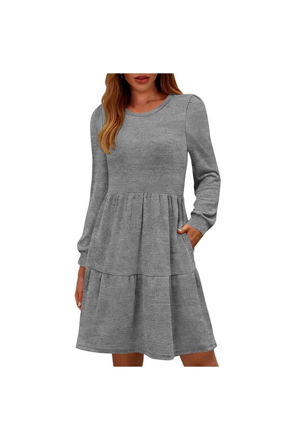 Women Dresses for Special Occasions Summer Printed Long Sleeved Round Neck Loose And Comfortable Short Nightgown Plus Size Ladies Skirt Party Elegant UK For Prom