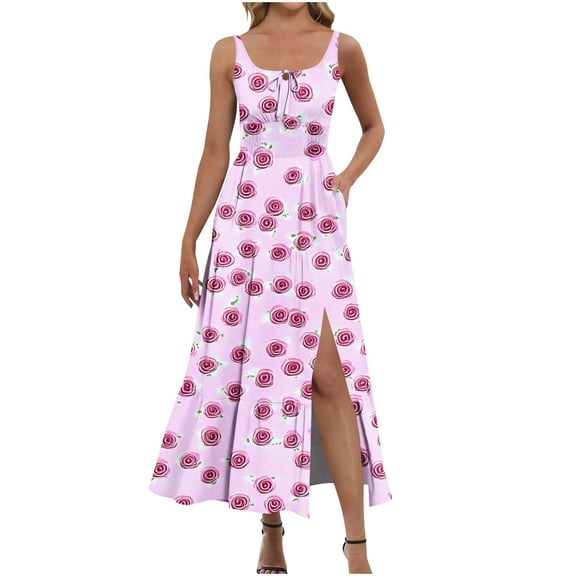 Women Dresses for Special Occasions Summer Trendy Spaghetti Strap Sleeveless Casual A-Line Midi Dress Plus Size Ladies Skirt Party Elegant UK For Prom