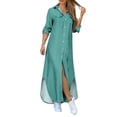 thumbnail image 1 of Women Dresses Summer 2024 Loose Draped Button Pockets Solid Ankle Length Collared Elbow Length Beach Vacation Sun Dress, 1 of 5
