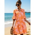 thumbnail image 1 of Women Dresses Summer Dress V-Neck Short Sleeve T-Shirt Elegant Dress Babydoll Ruffles Casual Mini Female Dress, 1 of 5