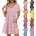 thumbnail image 1 of Women Dresses Summer Plus Size Short Sleeve V-Neck Casual Polka Dot Midi Shift Dresses Beach Sundresses Black L, 1 of 8