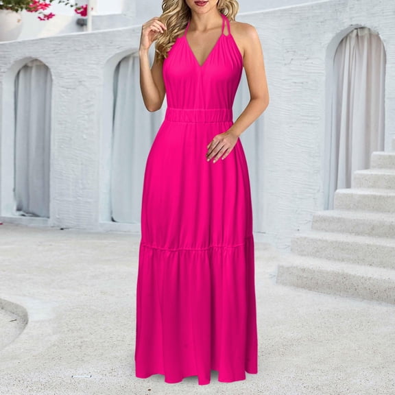 Women Dresses Summer Sleeveless Maxi Dress Casual Tiered Flowy Beach Long Dress Summer Beach Dresses Summer Dress for Women Casual Easter Dresses for Women T Shirt Dress for Women Knee Length Women