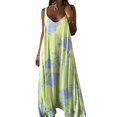 thumbnail image 1 of Women Dresses Summer Spaghetti Strap Sleeveless V Neck Sundress Boho Floral Vacation Maxi Dress Suspender Dress Yellow M, 1 of 8
