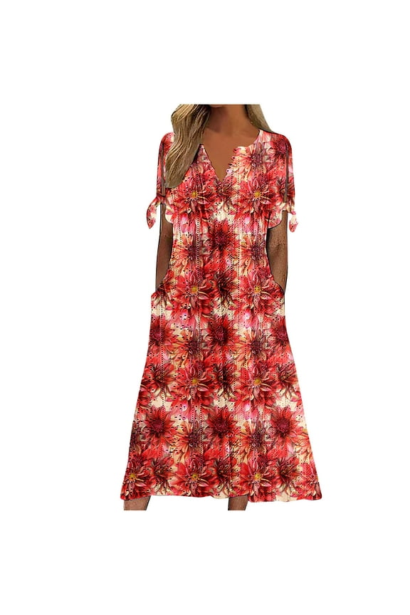 Women Dresses for Special Occasions Summer Trendy Casual V-Neck Short Sleeve Button Long Dress Plus Size Ladies Skirt Party Elegant UK For Prom