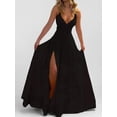 thumbnail image 1 of Women Dresses with Slit A Line Spaghetti Prom Evening Party Gown Black XXXL, 1 of 5