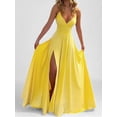 thumbnail image 1 of Women Dresses with Slit A Line Spaghetti Prom Evening Party Gown Yellow M, 1 of 5