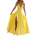 thumbnail image 1 of Women Dresses with Slit A Line Spaghetti Prom Evening Party Gown Yellow XL, 1 of 5
