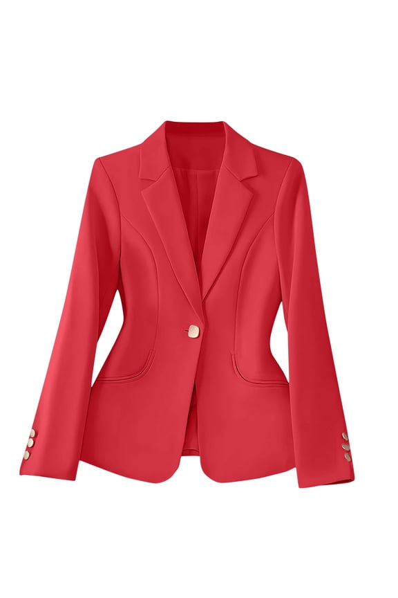 Women Dressy Button Down Suit Blazer Long Sleeve Tunic Tops Fashion Notch Lapel Open Front Cardigan Business Jacket
