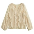 thumbnail image 1 of Women Dressy Casual Blouse Business Long Sleeve V Neck - Tops Office Work Outfit Beige L, 1 of 9