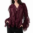 thumbnail image 1 of Women Dressy Casual Blouse Business Long Sleeve V Neck - Tops Office Work Outfit Wine Red M, 1 of 9