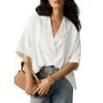 thumbnail image 1 of Women Dressy Casual Blouse Business Short Sleeve Collared Tops Placket V Neck Work Shirt White S, 1 of 8