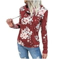 thumbnail image 1 of Women Dressy Casual Floral Print Hoodies Crewneck Long Sleeve Pullover Hooded Sweatshirt Drawstring Going Out Tops Streetwear Winter Fall Clothes, 1 of 1