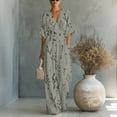 thumbnail image 1 of Women Dressy Casual Jumpsuits Elegant V Neck Short Sleeve High Waist Side Ruched Romper Summer Casual Boho Floral Short Sleeve Jumpsuit Summer Short Sleeves Wide Leg Pants(Army Green,XXXL), 1 of 3