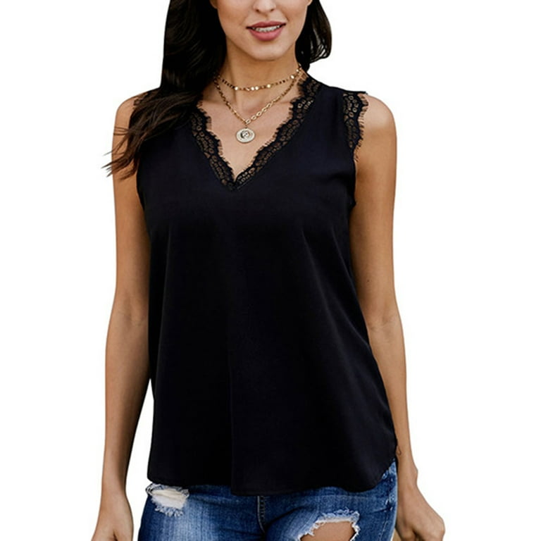 Women Dressy Lace Summer Tank Silky Cami Tops