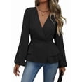 thumbnail image 1 of Women Dressy Long Sleeve Blouses,Wrap Peplum Work Shirts V Neck Business Tops Elegant Fall Outfits Black XL, 1 of 9