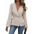 thumbnail image 1 of Women Dressy Long Sleeve Blouses,Wrap Peplum Work Shirts V Neck Business Tops Elegant Fall Outfits Color XXL, 1 of 9
