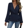 thumbnail image 1 of Women Dressy Long Sleeve Blouses,Wrap Peplum Work Shirts V Neck Business Tops Elegant Fall Outfits Navy Blue XL, 1 of 9