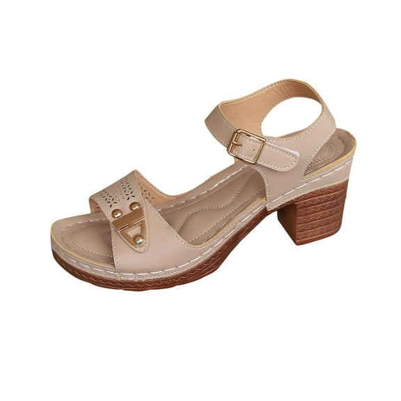 Women Dressy Summer Wedge Sandals, Womens Sandals Open Toe Ankle Strap Platform Wedge High Heels Outdoor Casual Summer Dress Shoes Khaki Women Sandal
