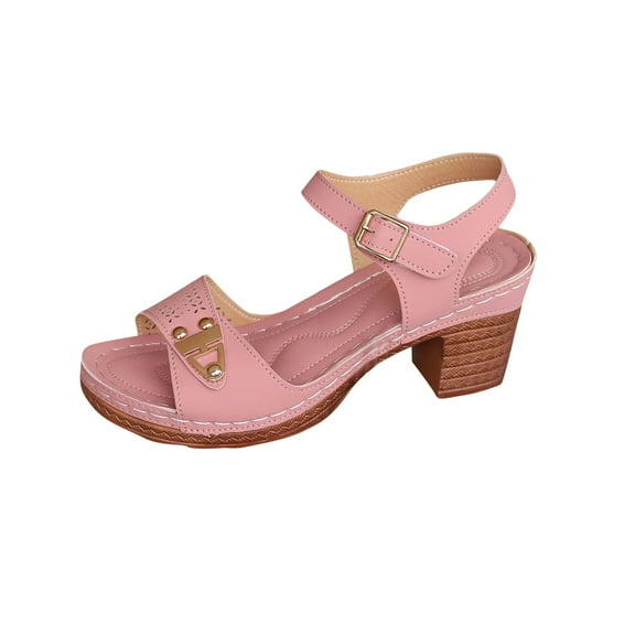 Women Dressy Summer Wedge Sandals, Womens Sandals Open Toe Ankle Strap Platform Wedge High Heels Outdoor Casual Summer Dress Shoes Pink Women Sandal