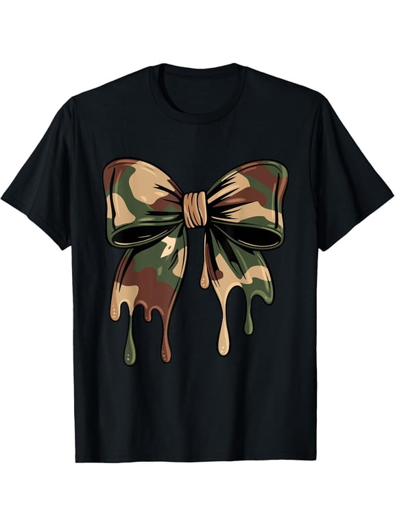 Women Dripping Camouflage Coquette Bow T Shirt Size S-5XL