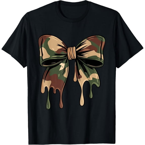 Women Dripping Camouflage Coquette Bow T Shirt Size S-5XL