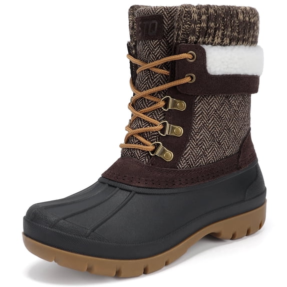 TEAHOO X STQ Women's Duck Boots Waterproof Winter Snow Boot Black Brown US/9