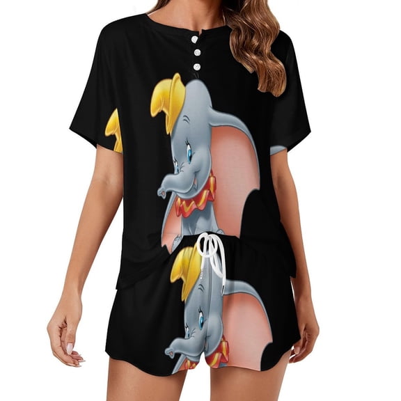 Women Dumbo Summer Pajamas Set Loungewear Sleepwear Short Sleeve Shirt With Shorts