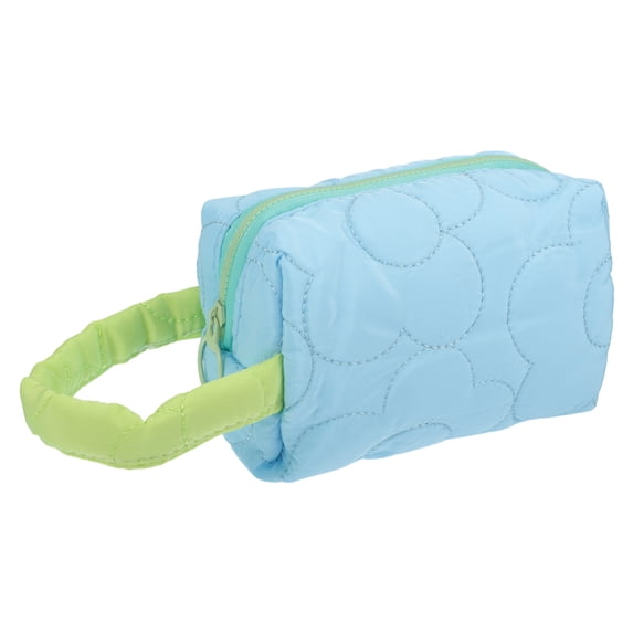 Women Durable Flower Cosmetic Bag for Vacation Camping Outdoor Activities Blue Polyester