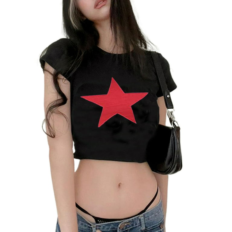 Women E-Girls Y2K Star Baby Tee Shirts Short Sleeve Fairy Grunge Crop Tops  Aesthetic Vintage Clothes 