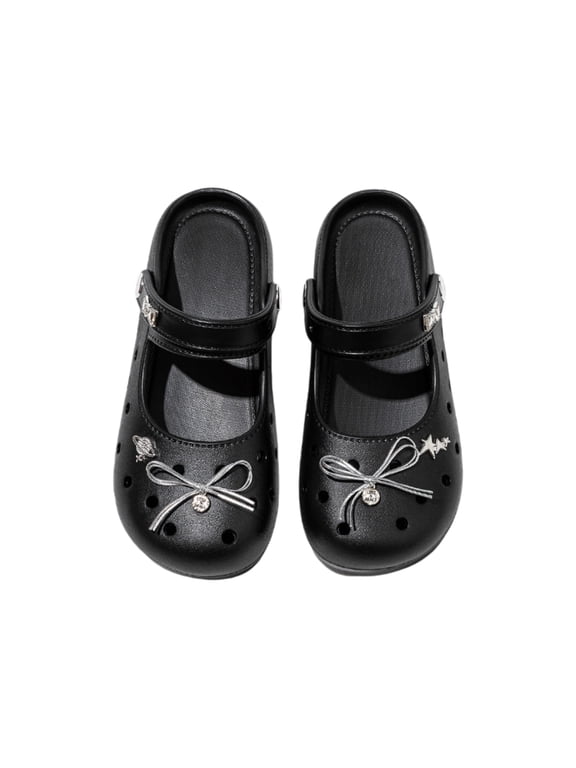 Women EVA Clog Sandals Bow Mary Jane Closed Toe Breathable Non Slip Lightweight Casual Shoes