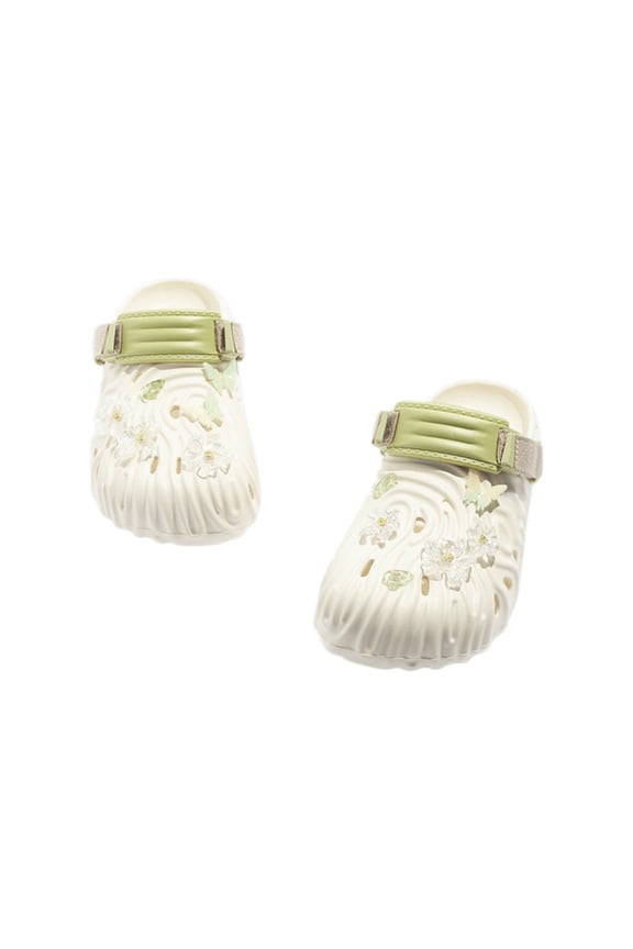 Women EVA Clog Sandals Floral Decoration Adjustable Strap Breathable Slip Resistant Casual Garden Shoes