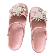 Women EVA Clog Sandals Pearl Rhinestone Closed Toe Slip On Lightweight Non Slip Casual Summer Shoes