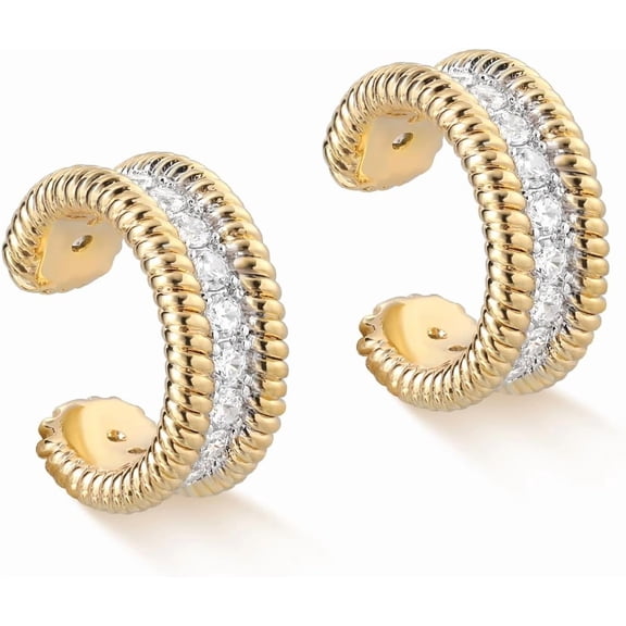 Women Ear Cuff Earrings Gold Non Pierced Cartilage Clip on Open Wrap Twist Hoop 14K Gold Plated Simple Allergy-Friendly Everyday Jewelry[q597]