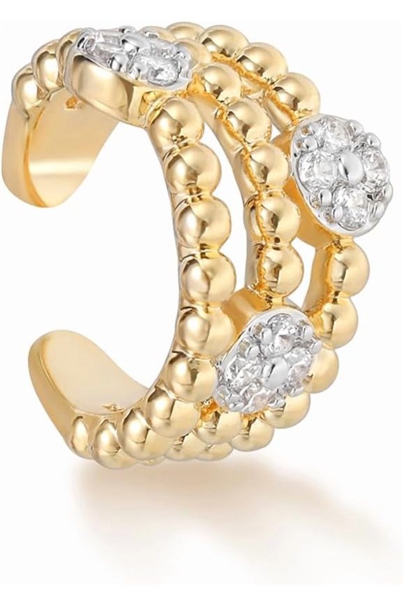 Women Ear Top Cuff Earrings Gold Non Pierced Cartilage Clip on Open Wrap Beaded Hoop 14K Gold Plated Simple Hypoallergenic Everyday Jewelry[a387]